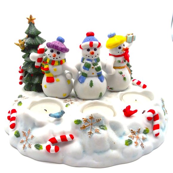 Partylite Snowbell Tealight Candle Holder P7650 Ceramic Snowmen Pillar w/ Box - Picture 1 of 10